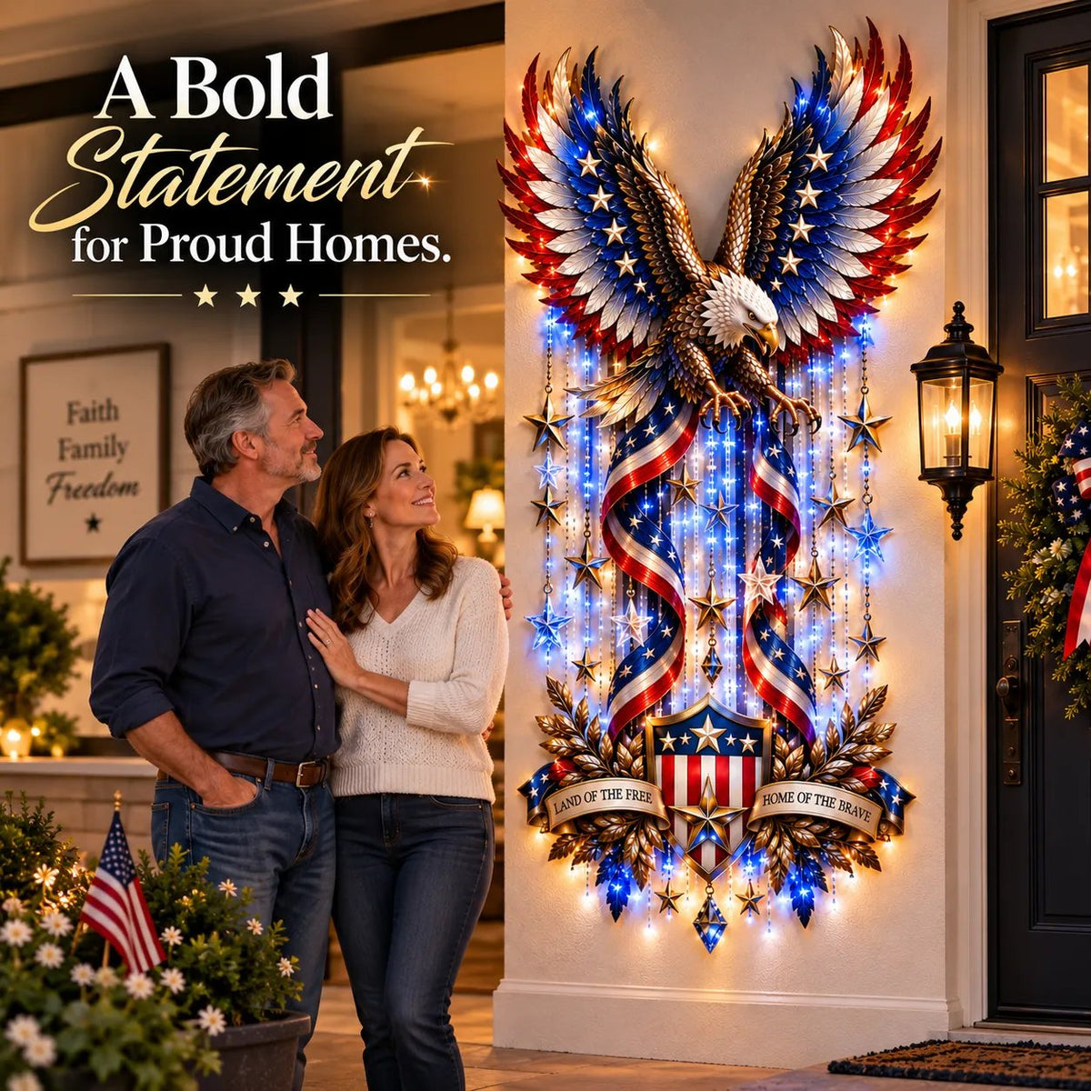 🦅 American Glory Cascade™ – Illuminated Eagle & Stars Patriotic Wall Decor
