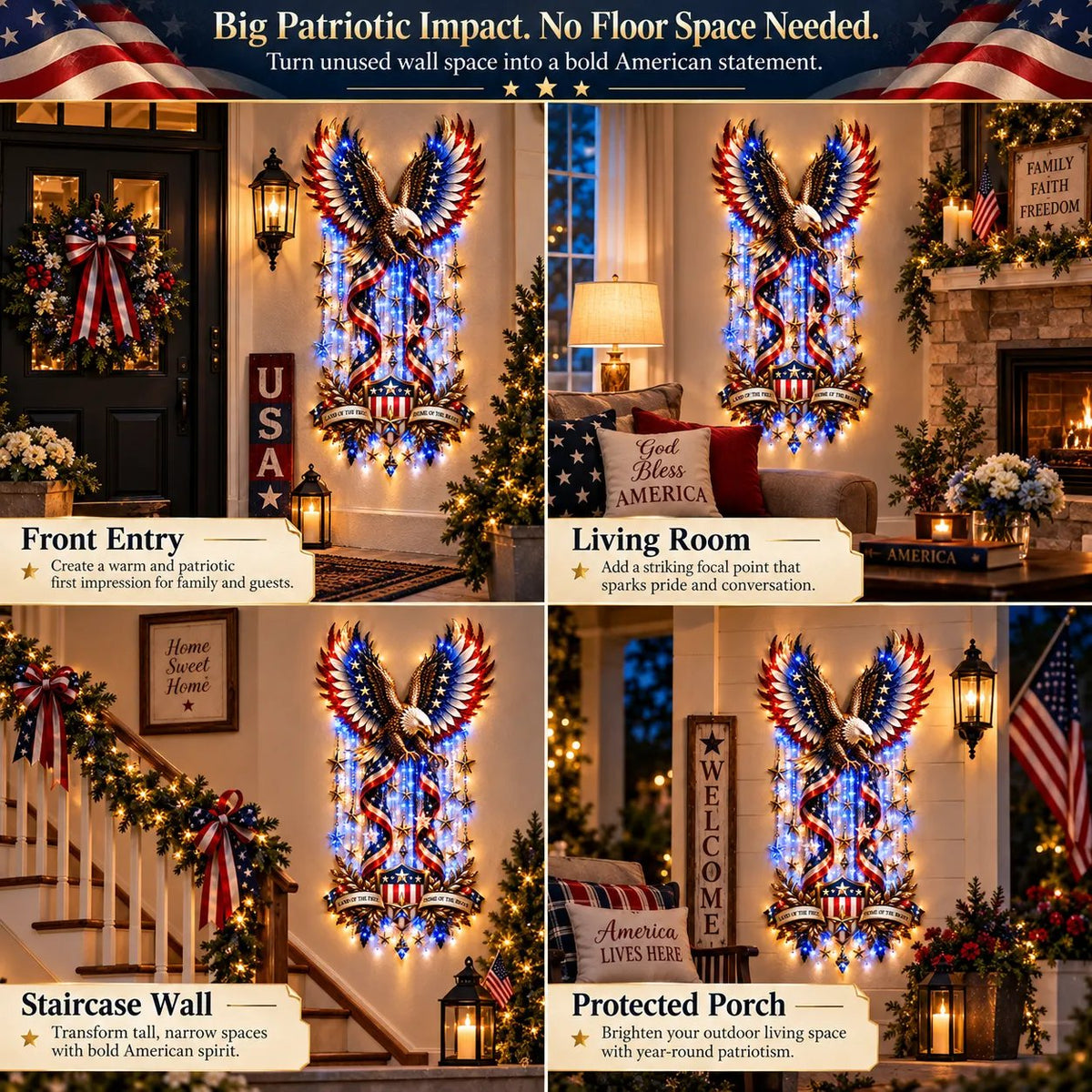 🦅 American Glory Cascade™ – Illuminated Eagle & Stars Patriotic Wall Decor