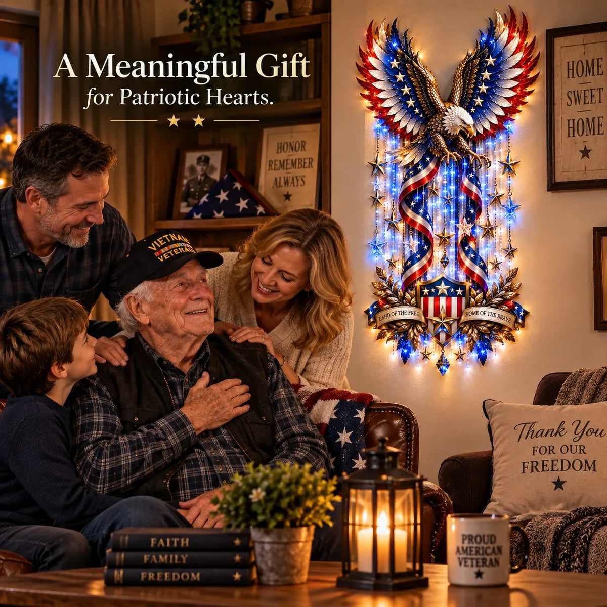 🦅 American Glory Cascade™ – Illuminated Eagle & Stars Patriotic Wall Decor