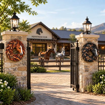 🐎 Equestrian Heritage Wreath™ – 3D Horse Head Door Wreath with Horseshoe & Star