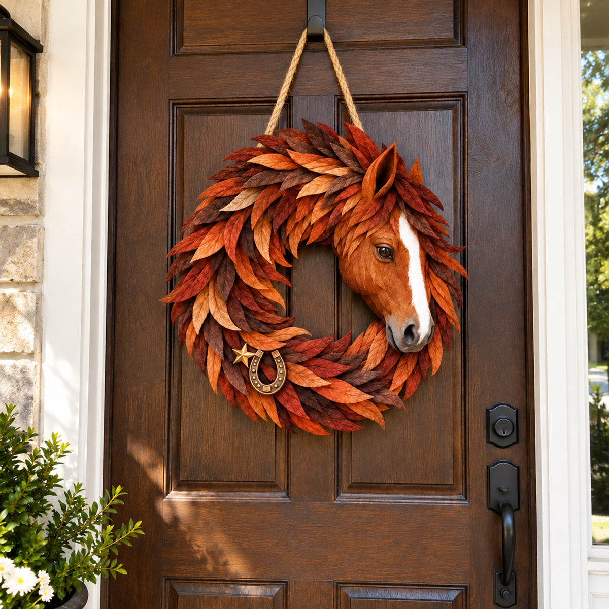 🐎 Equestrian Heritage Wreath™ – 3D Horse Head Door Wreath with Horseshoe & Star