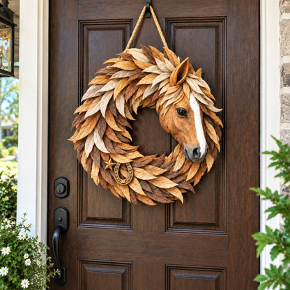 🐎 Equestrian Heritage Wreath™ – 3D Horse Head Door Wreath with Horseshoe & Star