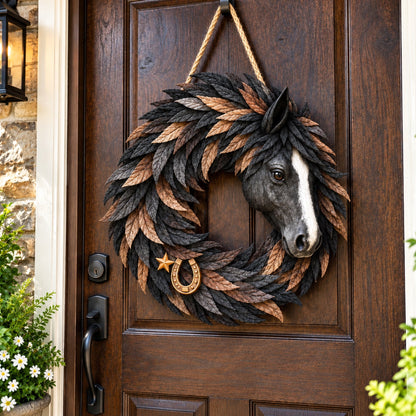 🐎 Equestrian Heritage Wreath™ – 3D Horse Head Door Wreath with Horseshoe & Star