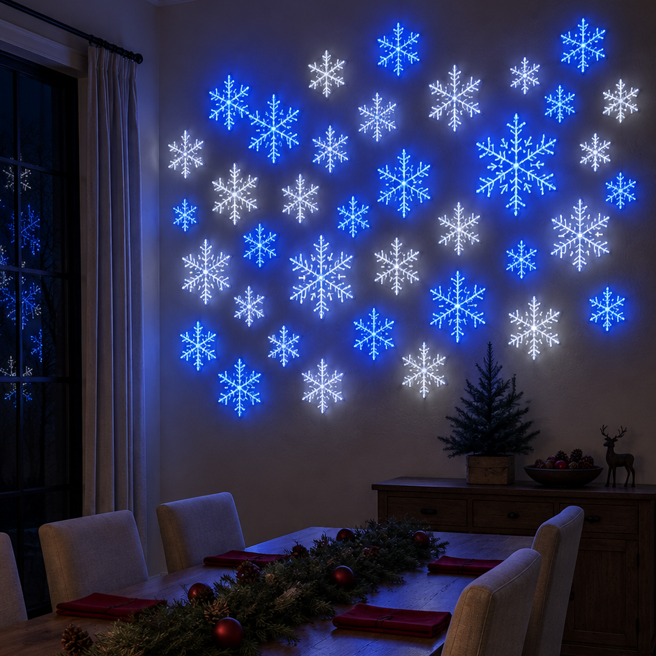 ❄️ 12-Piece LED Snowflake Wall Light Set – Remote-Controlled Christmas Winter Decor