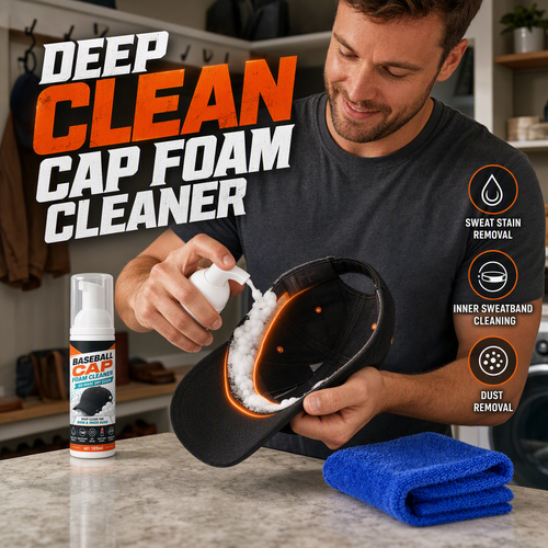 🧢 No-Rinse Baseball Cap Foam Cleaner – Deep Clean Brims, Sweatbands & Everyday Buildup