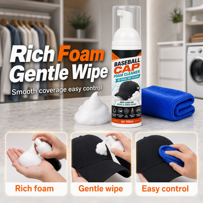 🧢 No-Rinse Baseball Cap Foam Cleaner – Deep Clean Brims, Sweatbands & Everyday Buildup