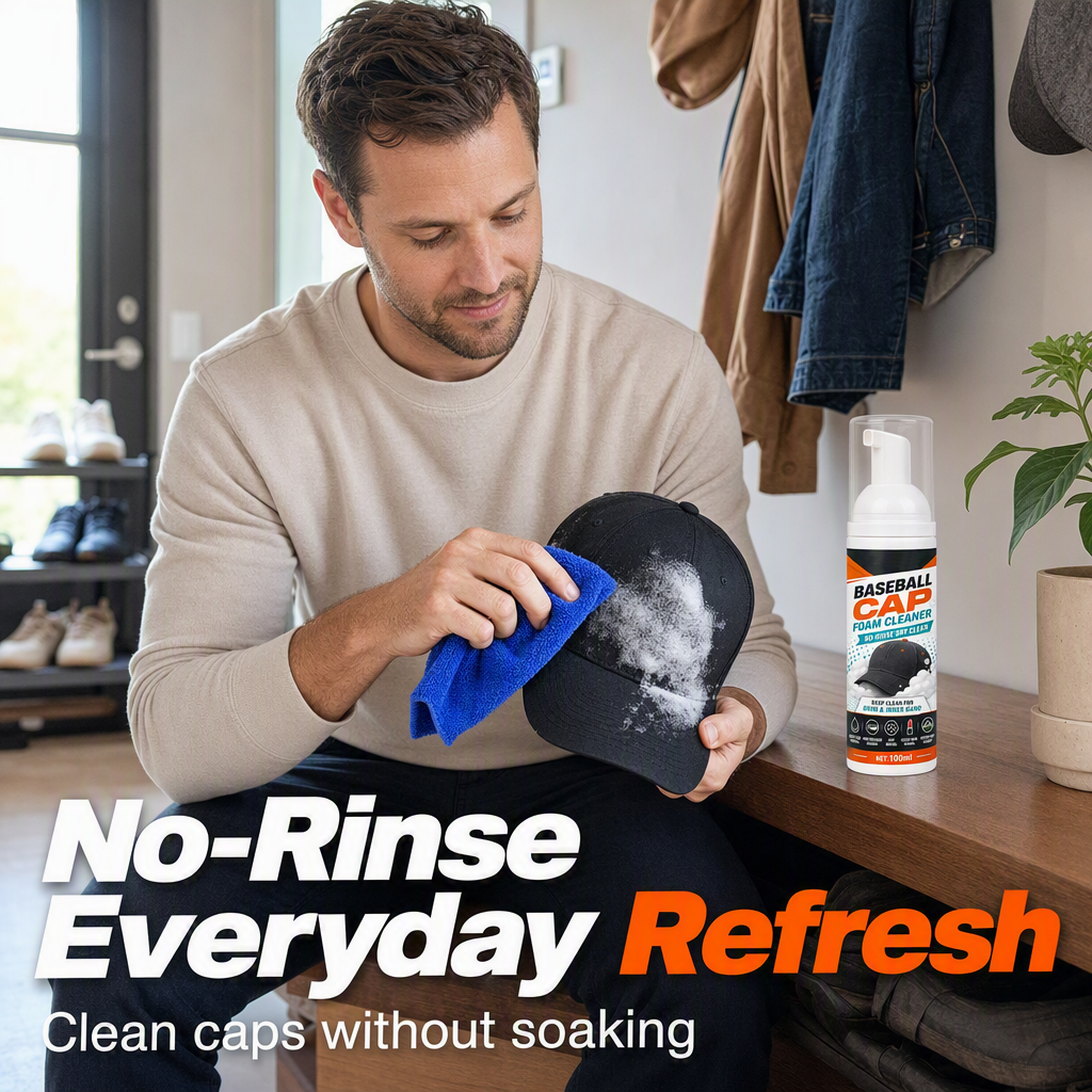 🧢 No-Rinse Baseball Cap Foam Cleaner – Deep Clean Brims, Sweatbands & Everyday Buildup