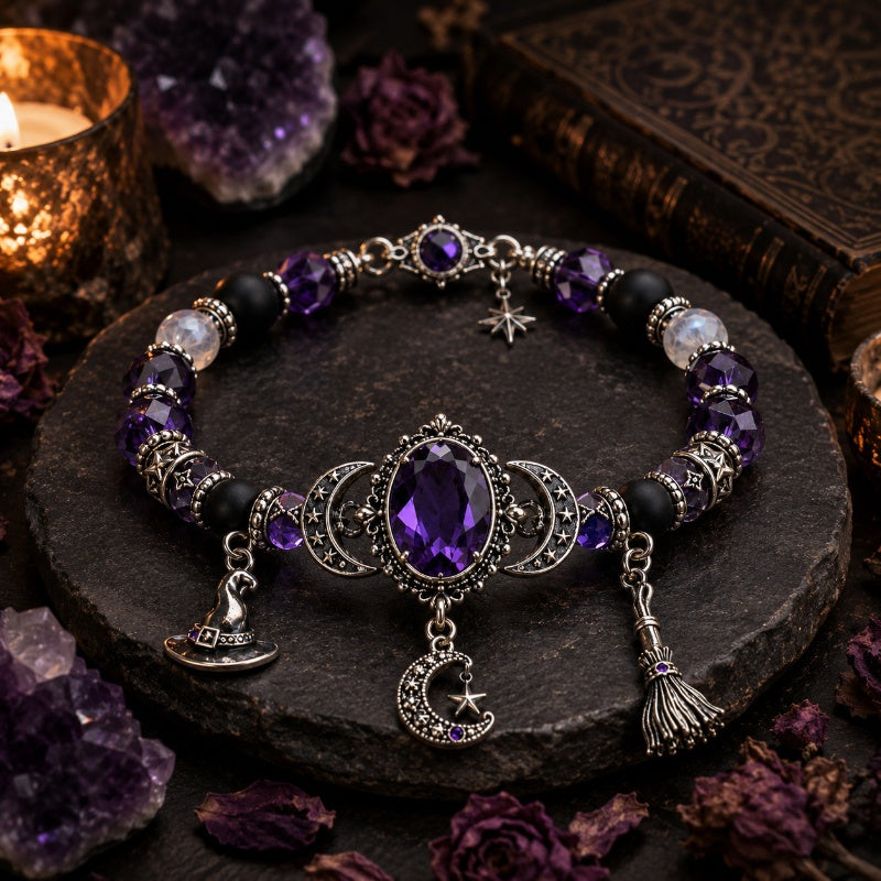 🔥Hot Sale - 50% OFF🔥💜 Gothic Purple Rhinestone Halloween Bracelet