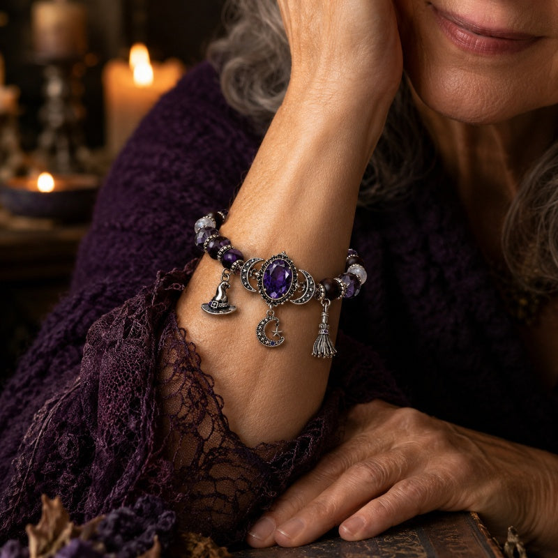 🔥Hot Sale - 50% OFF🔥💜 Gothic Purple Rhinestone Halloween Bracelet