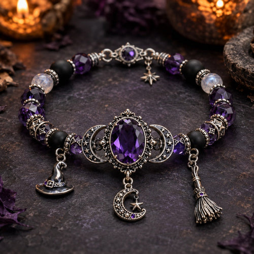 🔥Hot Sale - 50% OFF🔥💜 Gothic Purple Rhinestone Halloween Bracelet