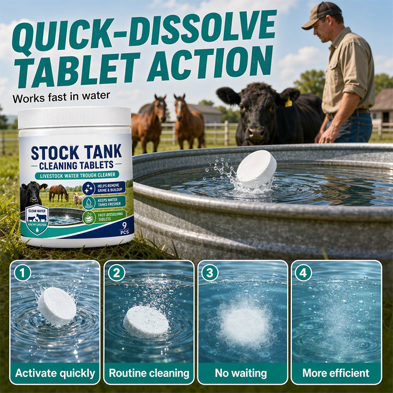 ⏰ BUY 1 GET 1 FREE💧 Stock Tank Cleaning Tablets - Effervescent Trough Grime & Buildup Remover 🐮