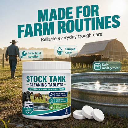 ⏰ BUY 1 GET 1 FREE💧 Stock Tank Cleaning Tablets - Effervescent Trough Grime & Buildup Remover 🐮